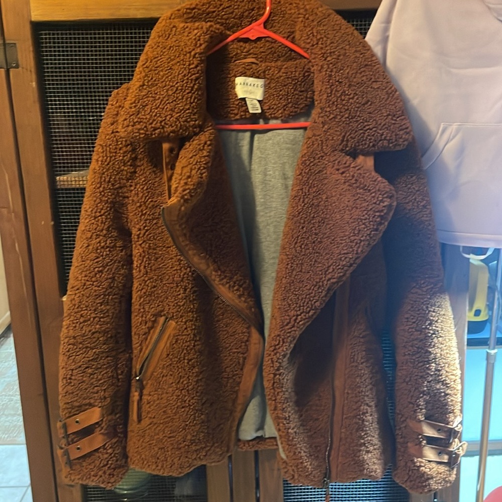 Anthropologie Moto Aviator Bomber Jacket Marrakech Rust Orange Brown Sherpa XS - Picture 5 of 7